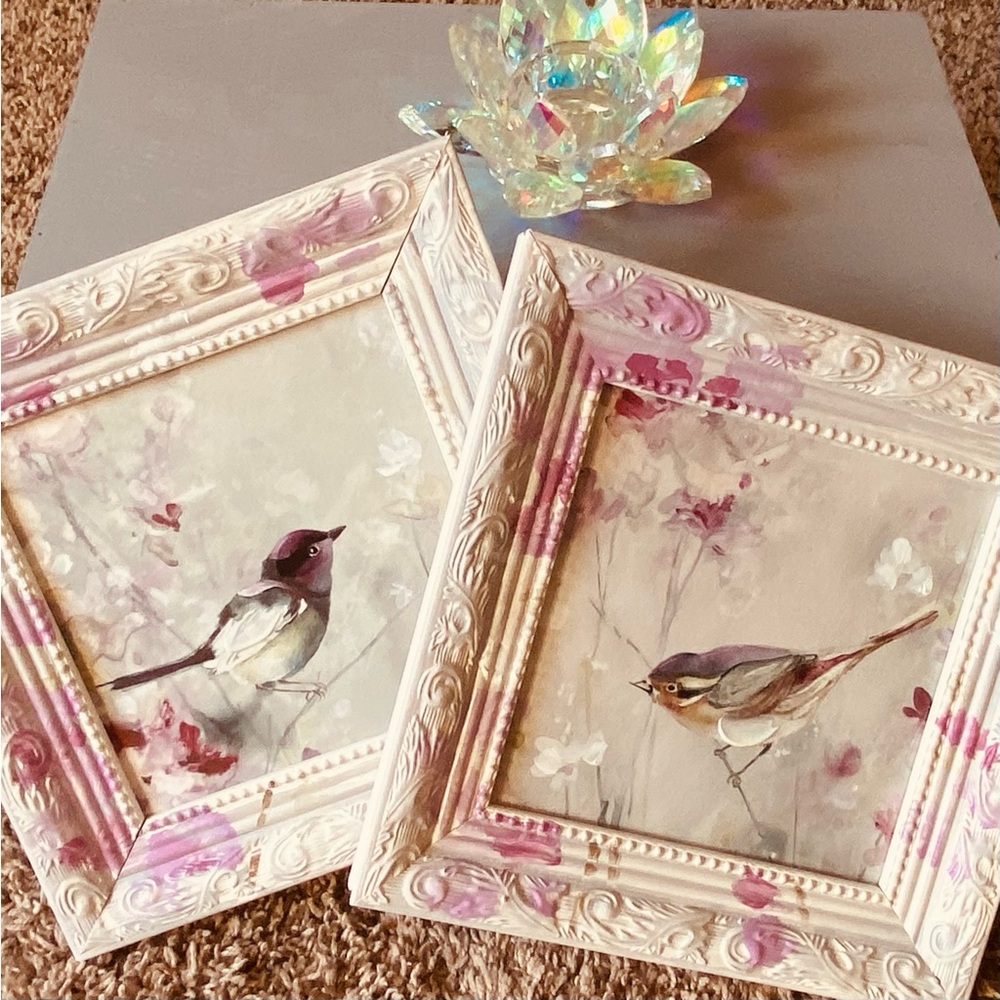 Galaxy Graphics Framed Wallhanging Set- 9x9” Pink & White Bird 3D Oil Paintings🦩 - Picture 7 of 16